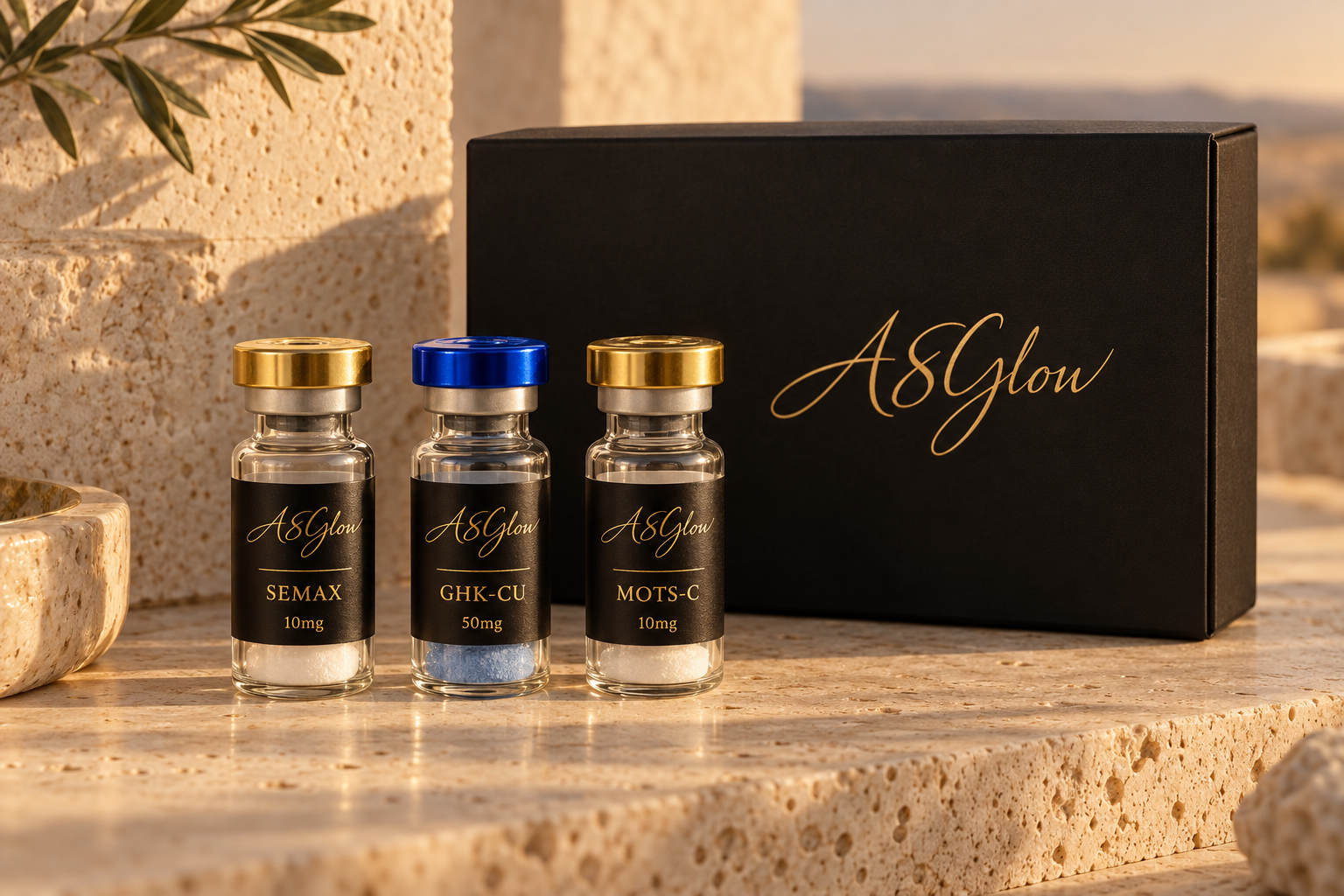 A8Glow collection in its black and gold presentation box